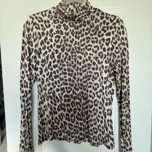 H&M Leopard Print Long-Sleeve Turtleneck Top - Brown & White
